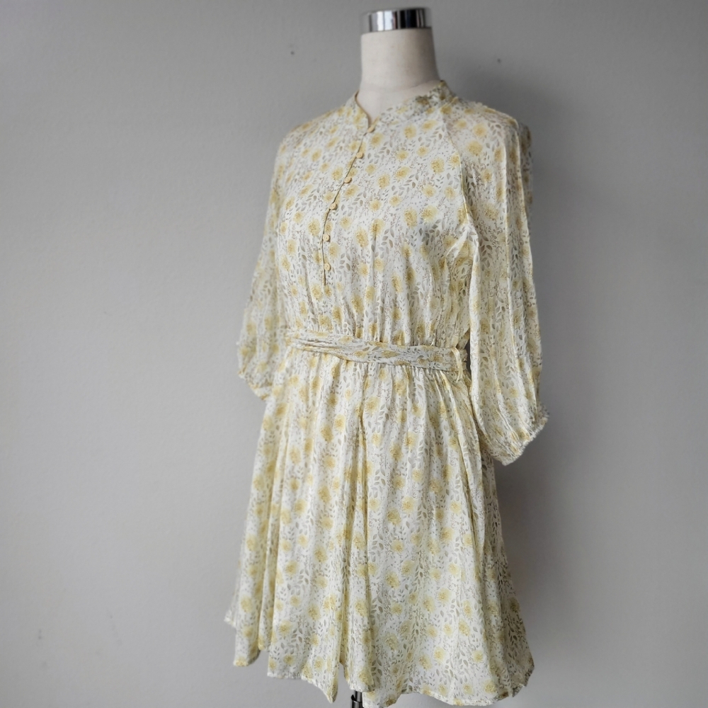 FLORAL FLARE SKIRT BUTTON DRESS Buttercup Yellow